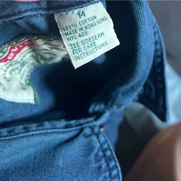 Levi’s Vintage 1990s Over Dyed Indigo Blue Denim Green Label Work Shirt Size L - Picture 4 of 4